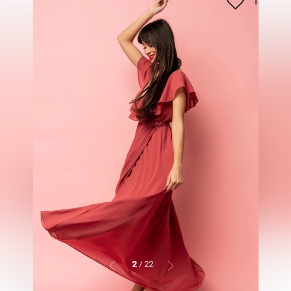 Baltic Born Katya Ruffle Maxi Dress in Rosewood Color (Coral pink) Size XS - Picture 2 of 12